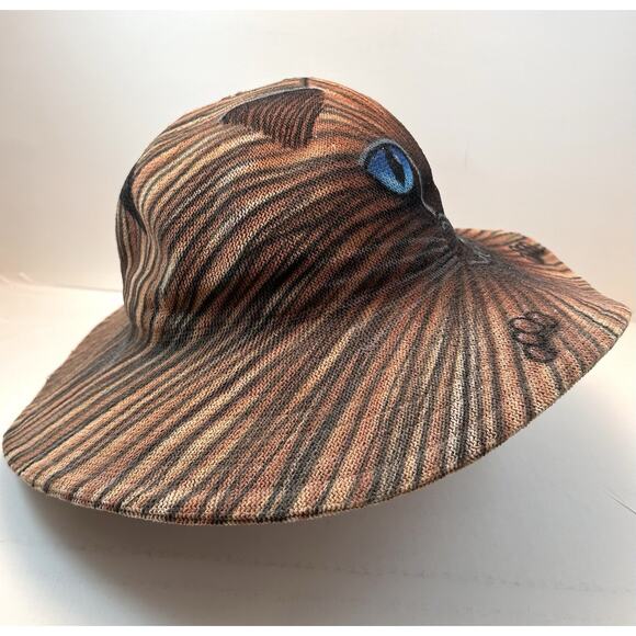 Tide Fashion Wide Brim Sun Hat Cat Face Summer Straw Beach Blue Eyes Animal - Picture 2 of 8